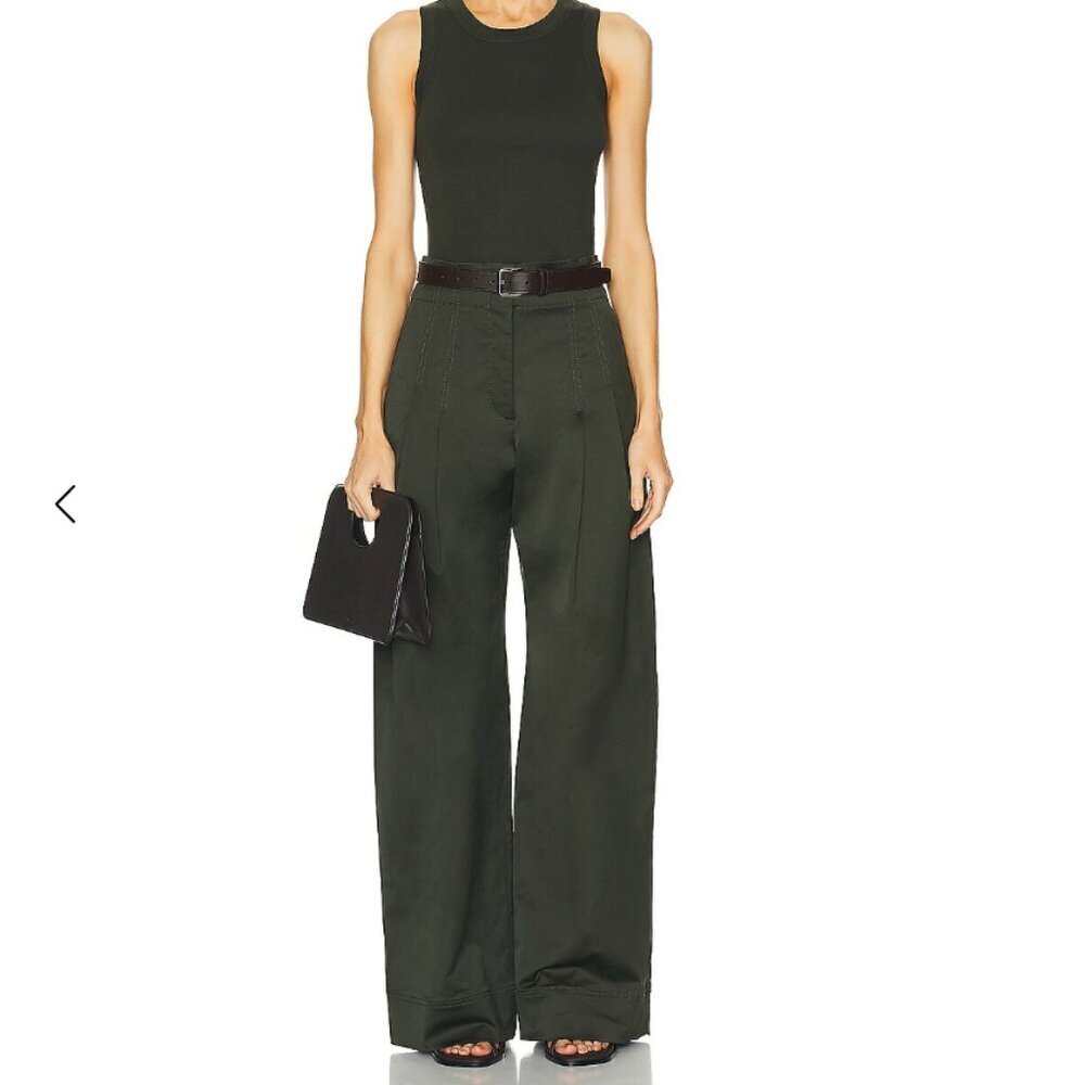 A.L.C. Bennett Wide Leg Pleated Sateen Trouser Style Baggy Relaxed Pant Mossy 0